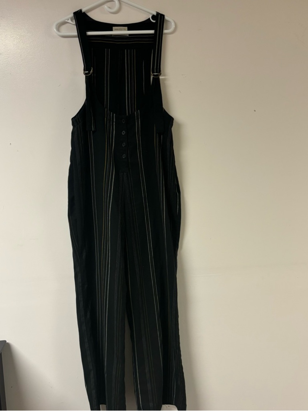 Urban Outfitters Black Striped Wide Leg Overalls Jumpsuit Size L